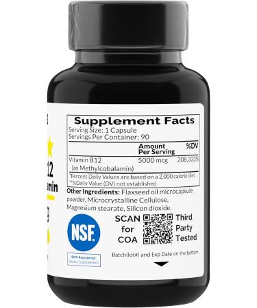 Methylcobalamin 5000 mcg Vitamin B12 - 90 Vegetarian Capsules for Energy Support - Buy Online on GoSupps.com