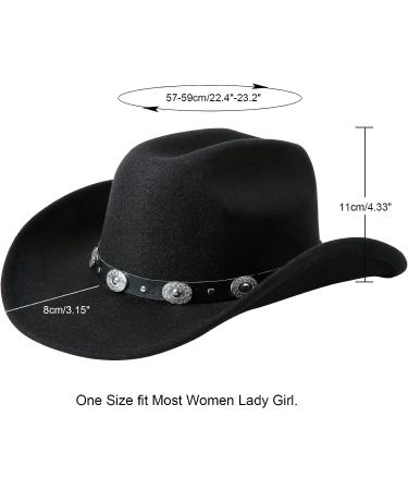 Western Cowboy Cowgirl Hat Fedora | Lanzom Outdoor Felt Wide Brim Hat - Black Medium - Buy Online on GoSupps.com