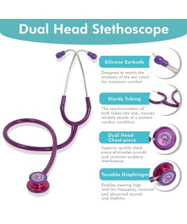 Dual Head Stethoscope for Doctors & Nurses - High Acoustic Sensitivity Durable & Comfortable - Lightweight Medical Tool (Purple - Buy Online on GoSupps.com