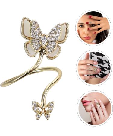 Beatifufu Nail Butterfly Ornaments Pearl Decor Finger Jewelry Accessories Nail Art Decoration Opening Rings Fingernail Rings Nail Embellishments Nail Art Charm Rings for Copper Inlaid Zircon Golden 3.5X1.5X1.5CM - Buy Online on GoSupps.com