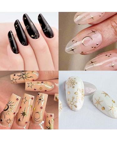 30 Sheets Gold Nail Art Stickers - 3D Self-Adhesive Stars & Hearts for Nail Design - Aurora Line & Moon Decals for Women & Girls - Buy Online on GoSupps.com