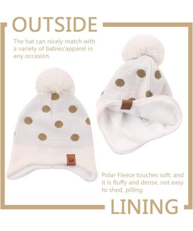 XIAOHAWANG Knitted Baby Hat with Fleece Lining and Pompom | Beige Dot Toddler Kids Beanie 4-7 Years - Buy Online on GoSupps.com