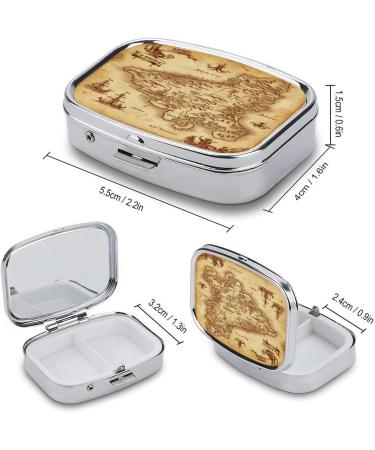 Vintage Treasure Map Pill Box - 2 Compartment Decorative Metal Pill Organizer for Travel | Portable Medicine Case for Pocket & Purse - Buy Online on GoSupps.com