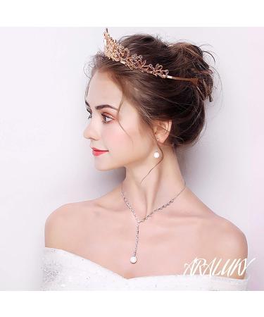 Araluky Rose Gold Tiara for Women & Girls - Jeweled Princess Crown for Wedding, Prom, Birthday - Rhinestone Hair Accessories - Buy Online on GoSupps.com