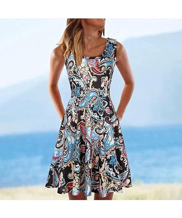 Shop Haiorziyoudamen Women's Summer Dress - Sexy Loose Plain A-Line Mini Skirt Printed Kneling Casual & Stylish - Multicolored - Buy Online on GoSupps.com