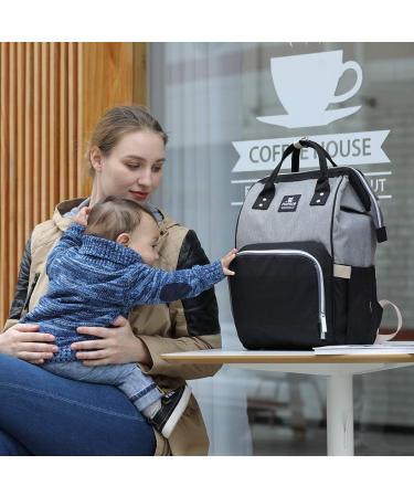 Hafmall Diaper Backpack - Stylish Large Capacity Baby Changing Bag for Mom & Dad - Macaron Black & Gray Perfect for Travel - Buy Online on GoSupps.com