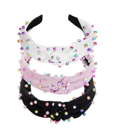 Headband Beads Wide Pearl Headband Faux Pearl Headpiece Women's Headband with Pearls Braided Headband with Pearls Fashion Headbands Padded Headband for Women and Girls (B)