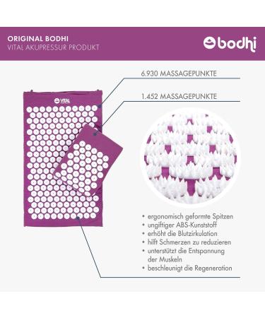 Bodhi Acupressure Set Vital - Acupressure Mat & Pillow for Self-Massage Relaxation & Blood Circulation | Aubergine | International Shipping - Buy Online on GoSupps.com