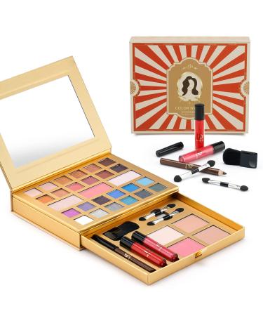 Color Nymph Makeup Kit for Women Full Kit All in One Makeup Kit Makeup Gift Set for Mom Compact Makeup Palette with 24 Colors Eyeshadows  Lip Glosses  Contour Powder  Eyeliner Pencil  Mirror Red