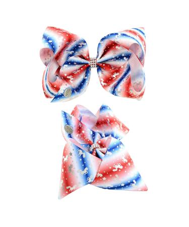 2 Pcs Large JOJO American Flag Hair Bow Independence Day Ribbon Clips 8 Inch Handmade Grosgrain Hair Accessories - Buy Online on GoSupps.com