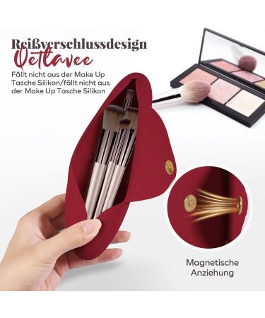 Qetlavee Silicone Make-Up Bag & Brush Container - Portable Travel Essentials with Magnetic Snap Design - Easy to Clean Red Cosmetics Holder - Buy Online on GoSupps.com