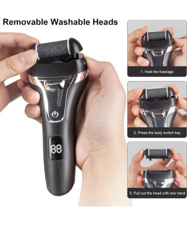 Rechargeable Electric Foot File Callus Remover Kit - 4 Roller Heads, LCD Display, 2 Speeds - Wet & Dry Pedicure Tool for Hard Skin, Cracked Heels, Dead Skin - Callus Shaver Included - Buy Online on GoSupps.com