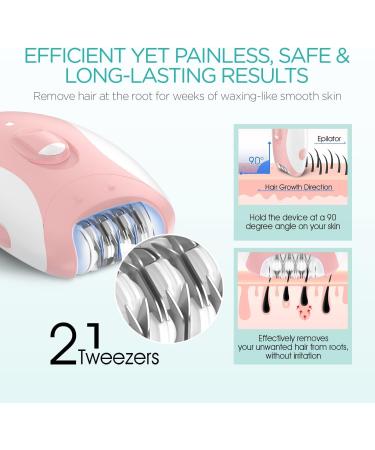 VOGOE 4-in-1 Epilator for Women - Rechargeable & Cordless Hair Removal with 21 Tweezers - Electric Razor for Face, Legs, Arms, Armpit, Bikini - 2 Speeds - Pink - Buy Online on GoSupps.com