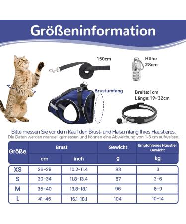 Adjustable Cat Dishes Set with Leash - Soft Lining & Breathable Mesh for Cats Kittens Dogs & Puppies (Navy Blue Size S) - International Shipping Available - Buy Online on GoSupps.com