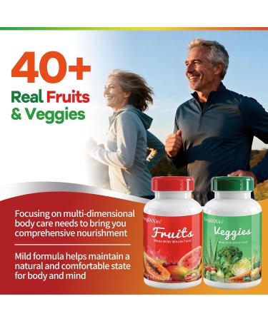 KangRiXin Fruits and Veggies Supplements Whole Fruit and Vegetable Ingredients for Women Men and Kids - 120 Fruits Capsules 120 Veggies Capsules - 2 Sets - Buy Online on GoSupps.com