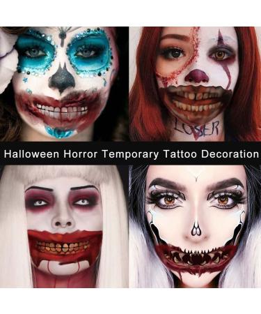 Halloween Prank Makeup Temporary Tattoo Kit - 12PCS Clown Horror Mouth Fake Stickers for Adults & Kids - Scary Face Decals for Halloween Cosplay - Buy Online on GoSupps.com