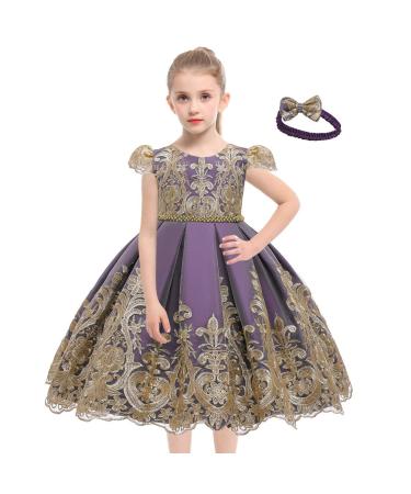 MYRISAM Baby Girl Embroidery Birthday Christening Dress Princess Bowknot Dress Backless Wedding Party Baptism Gown w/Headwear 6-12 Months Purple