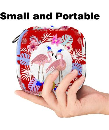 Stylish Menstruation Upholstered Bag with Zipper for Women & Girls - Perfect for Tampons & Essentials | Happy Christmas Hat Flamingo Palm Design - Buy Online on GoSupps.com