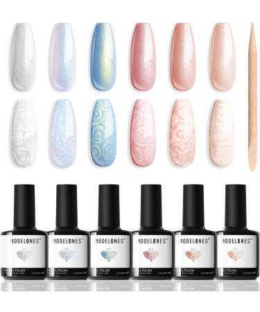 Modelones Gel Nail Polish 6 Colors Shimmer Pearl White Bule Pink Mermaid Nail Drawing Glitter Gel Polish Soak Off Led Summer Nail Gel Swirl Shell Thread Effect DIY Mani Gift with Dotting Pen Pearl Pink - Buy Online on GoSupps.com