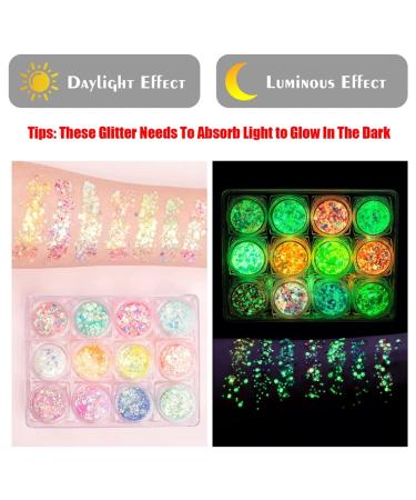 Glow-In-The-Dark Glitter Set | 12 Luminous Colors for Body Face & Hair | Self-Adhesive UV Black Glitter | International Shipping Available - Buy Online on GoSupps.com