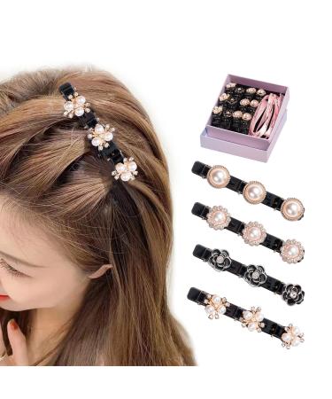 4PCS Sparkling Crystal Stone Braided Hair Clips with 3 Small Clips  Pearl shaped hairpin duckbill clip Braided Hair Clip with Rhinestones for Women/Girls (Pearl)