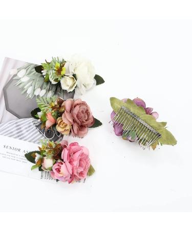 Cinaci 4 Pack Pink Flower Metal Hair Combs Slides with Big Rose Floral - Wedding Bridal Hair Accessories for Women - Buy Online on GoSupps.com