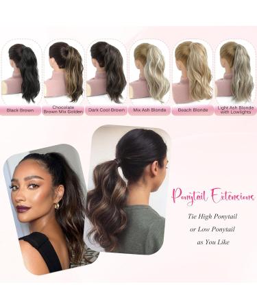Fine Plus Clip in Ponytail Hair Extensions Blonde Ponytail Extension Wavy Wrap Around Hair Extensions Ponytail for Daily Part Mix Ash Blonde 35cm Mix Ash Blonde - Buy Online on GoSupps.com