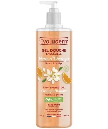 Evoluderm EVOLUDERM Sunny Orange Blossom Shower Gel - 500 ml - 96% Natural Origin - Vegan - Made in France