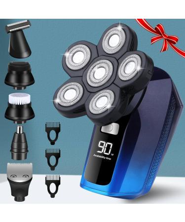 Head Shaver for Bald Men 6 in 1 Bald Head Shavers for Men Cordless Electric Head Shavers for Men Bald Head Shaving Wet Dry Electric Razor for Men Head Face Shaver Rechargeable Man Razors Grooming Kit