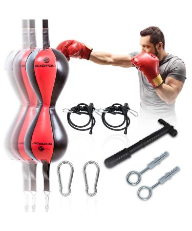 Double End Bag Boxing Ball - PU Leather Double End Boxing Speed Bag - Punching Bag with Adjustable Cords Carry Bag, Pump, Installation Kit - Double Ended Punch Bag - Boxing Accessories Double End Bag - Peanut Shape