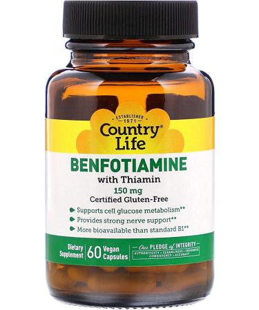 Country Life Benfotiamine with Thiamin 150mg â€“ 60 Vegan Capsules for Energy & Health - Buy Online on GoSupps.com
