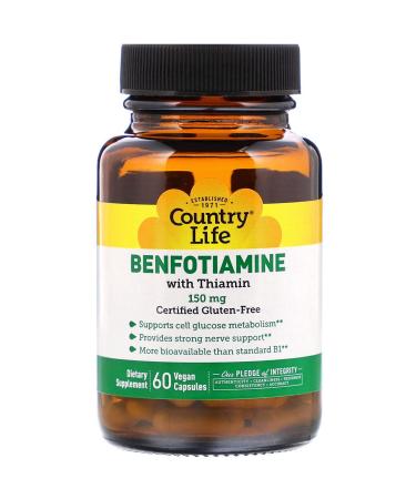 Country Life Benfotiamine with Thiamin 150 mg 60 Vegan Capsules