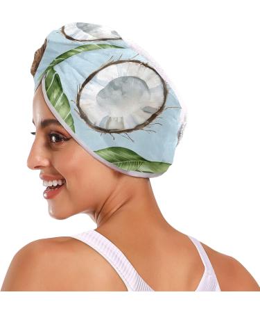Watercolor Coconuts & Green Leaves Hair Towel 2 Pack - Super Absorbent Quick Dry Turbans for Women & Girls - Buy Online on GoSupps.com