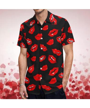 Valentines Day Men's Loose Fit Love Heart Print Button Shirt - Black Medium - Buy Online on GoSupps.com