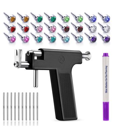 Ear Piercing Gun Kit Reusable Ear Percinging Tool Professional Body Nose Lip Earrings Set With Stainless Steel Studs Silver Sticks For Salon Home Use… Black