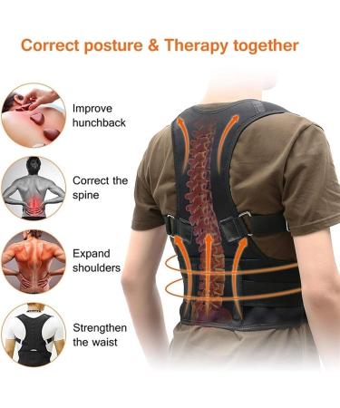 Waist Trainer Back Brace Magnetic Corrector Band Shoulder Back Support Belt Humpback Correction Waist Cincher(XX-Large) XX-Large Black - Buy Online on GoSupps.com
