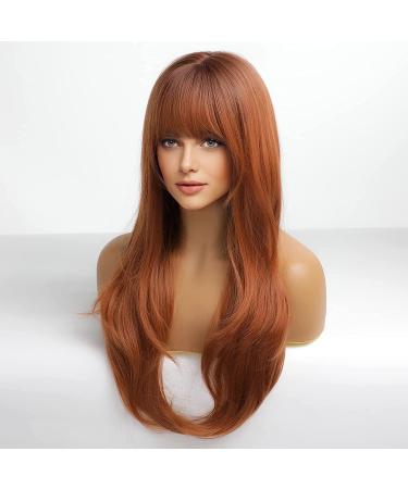 HAIRCUBE Auburn Wigs for Women - Long Wavy Wig with Bangs | Heat Resistant Synthetic Hair for Daily & Party Wear - Buy Online on GoSupps.com
