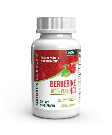 Nature's Science Berberine HCL with Phytosome Green Tea for Weight Management 100% Pure Clinical Grade Berberine HCL for Better Absorption - Helps Metabolism Keeps Full for Longer - 60 Caps