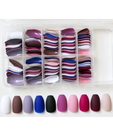 240pc Short Coffin Matte False Nails Set with Case - Trendy Mixed Colored Acrylic Fake Nail Tips for Kids/Women/Girls - Buy Online on GoSupps.com