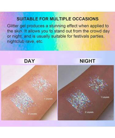 Holographic Body Glitter Gel - Ultra Fine Glitter for Face, Hair, Body, Nail & Eyeshadow - Waterproof Laser Gel for Festival & Rave - 1.35 oz (White) - Buy Online on GoSupps.com