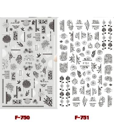 Tattoo DIY Flower Simple Design Transfer Decals Nail Sticker 3D Black Vine Leaf Alphabet(F-745) (Black F) - Buy Online on GoSupps.com