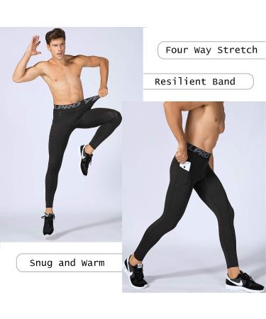 Men's Compression Pants with Pocket | Cool Dry Athletic Running Tights for Sports | Medium | #290 Black + Gray - Buy Online on GoSupps.com