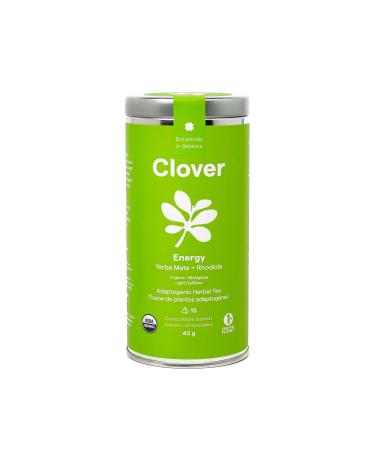 Clover Botanicals Organic Adaptogenic Tea: Energy - Yerba Mate + Rhodiola - 3 Pack (45 Compostable Pyramid Bags)