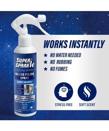Super Sparkle Silver Polish Cleaner Spray - 8oz Instant Tarnish Remover for Sterling Silverware - Long-Lasting Shine & Safe Tarnish Removal - Buy Online on GoSupps.com