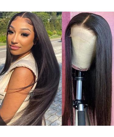 D BUT 4x4 Lace Closure Wigs Straight Human Hair Lace Front Brazilian Virgin Hair Wigs for Black Women Transparent Lace Wigs Natural Color 26 Inch 26 Inch Natural Color