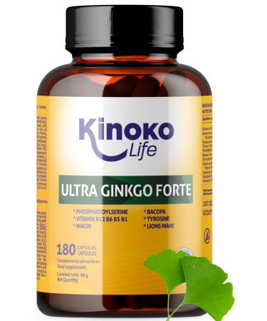 Ginkgo biloba forte 180 capsules with bacopa phosphatidylserin lion mane tyrosine niacin and B vitamins memory and concentration - Buy Online on GoSupps.com