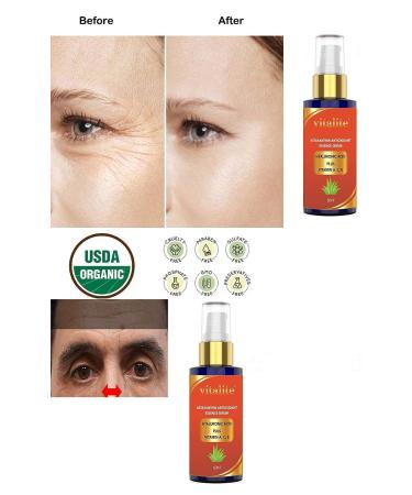 Antioxidant Astaxanthin Cream Serum | Anti-aging Facial Vitamins A, C, E with Hyaluronic Acid | Sun UV Shield | Hydrating & Firming Face Serum for Skin Rejuvenation | Includes Collagen Eye Mask - Buy Online on GoSupps.com