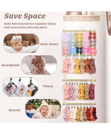 MOFASVIGI Headband and Bow Holder - Organize Baby Headbands with 30 Metal Clips - Wall, Door, or Closet Room Decor - Gold Finish - 40 x 14 Inch - Buy Online on GoSupps.com