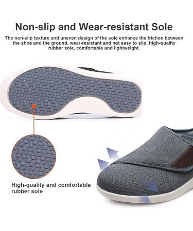 LGZY Men's Wide Width Shoes with Memory Foam - Adjustable Closure, Lightweight for Diabetic Edema, Plantar Fasciitis, Bunions, Arthritis - Grey, Size 45 EU - Buy Online on GoSupps.com