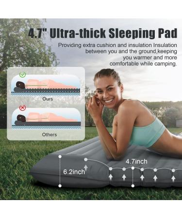 GGOV Double Camping Sleeping Pad with Foot Pump | Extra Thick 4.7 Inch Inflatable Pad & Pillow for Backpacking, Hiking, Travel | Grey Full - Buy Online on GoSupps.com
